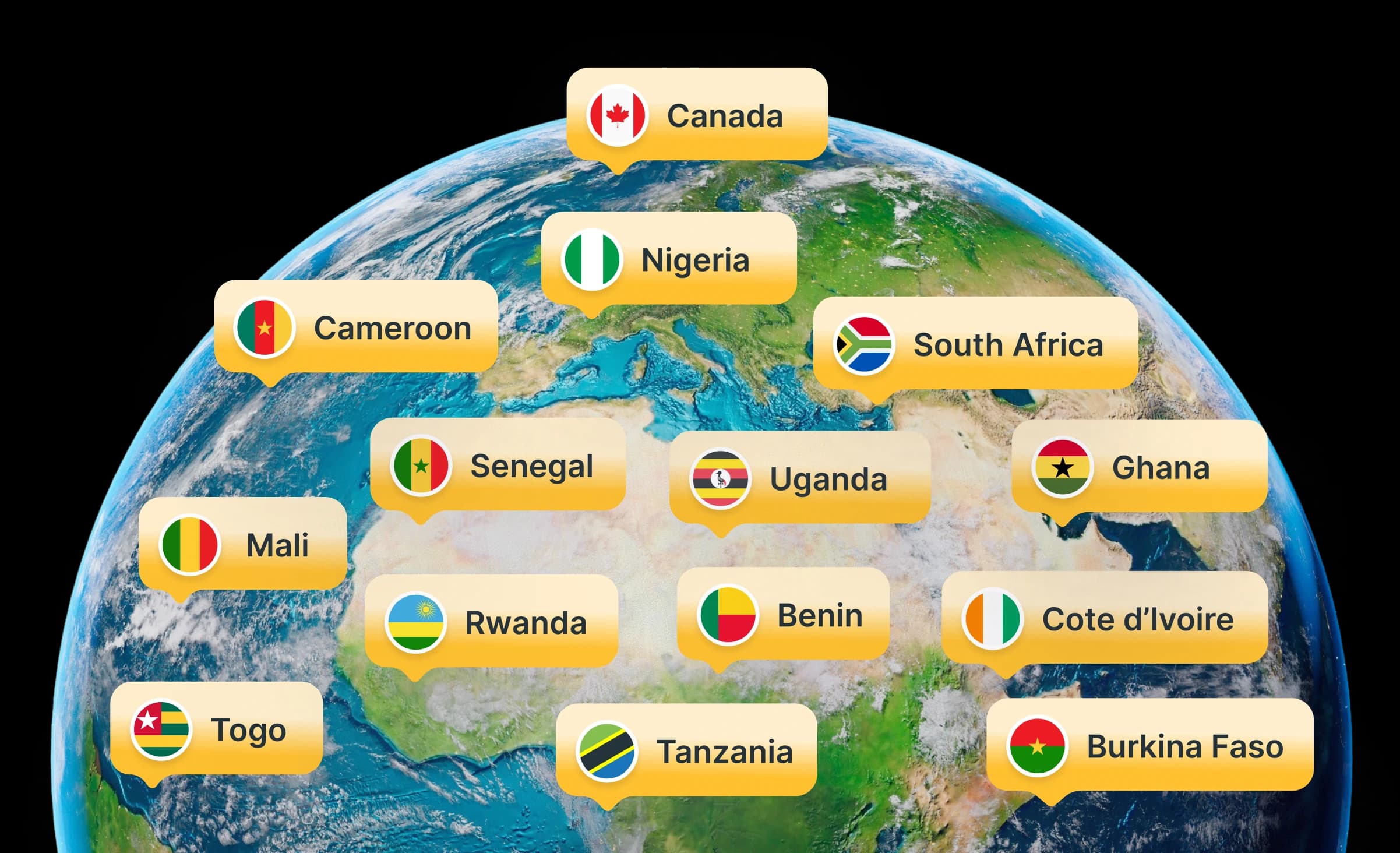 Globe highlighting the countries MigraPay serves